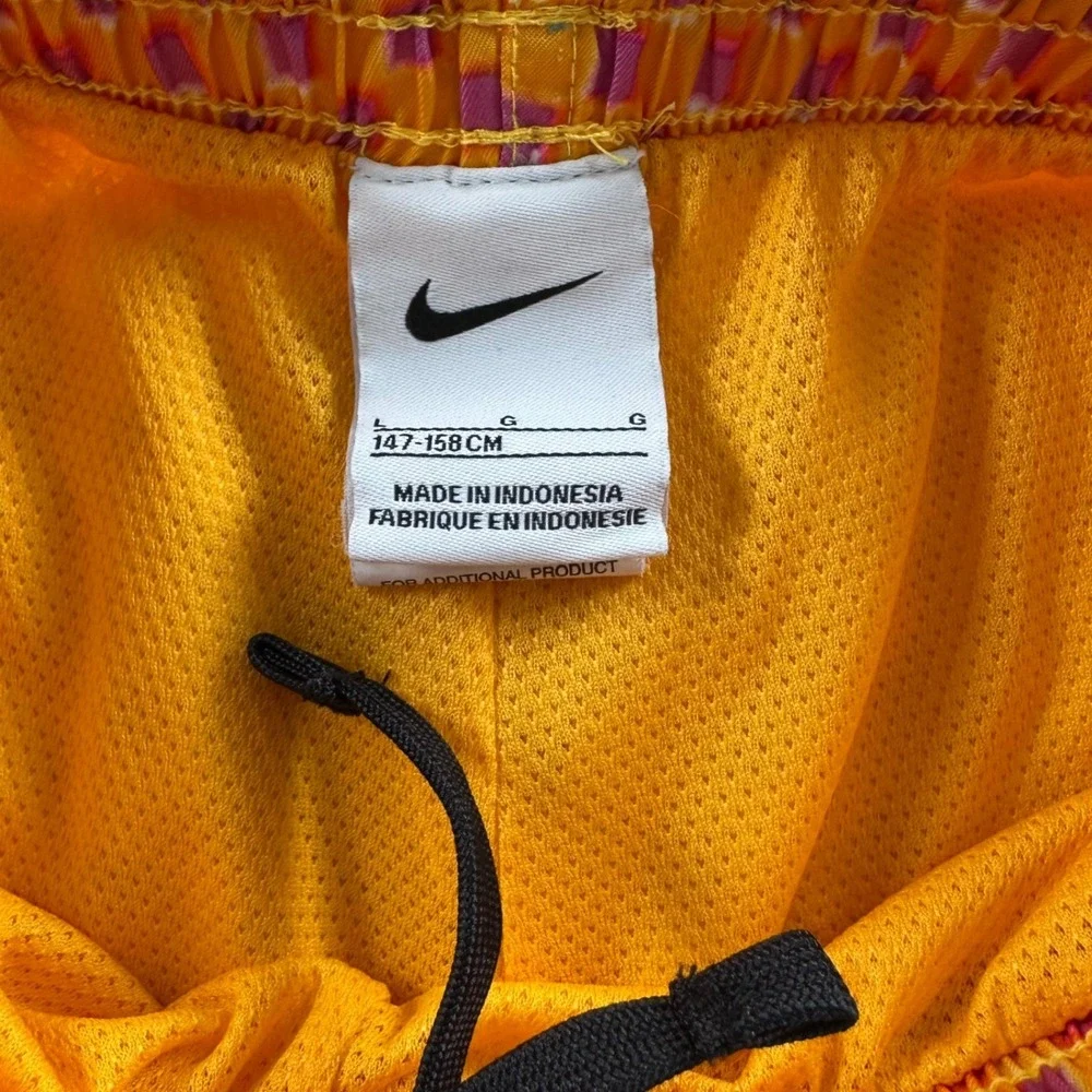Nike Kids Large Orange Pink Checkered Smiley Face Swim Hyrbid Trunks Shorts Flaw